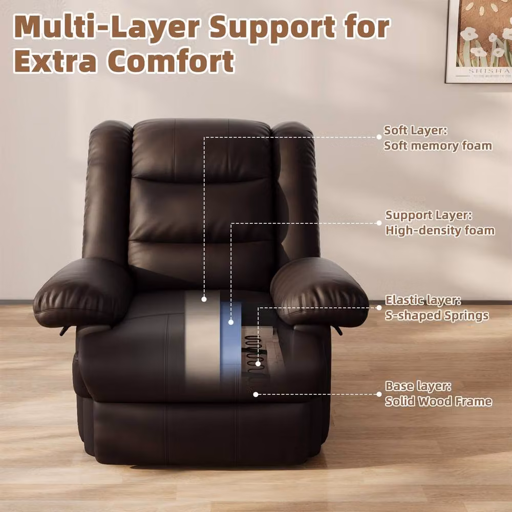 Gartistgo Manual Recliner Armchair in Brown PU Leather with Metal Frame – 3