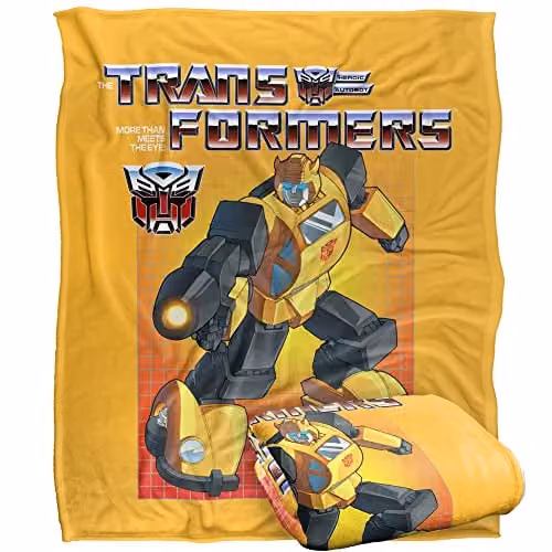 Hasbro Transformers Bumblebee Silky Touch Super Soft Fleece Throw Blanket, White and Multicolour, W/D/H: 152 x 127 cm – 1