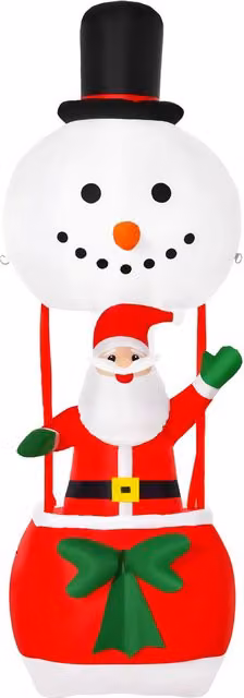 HOMCOM 8ft Red Santa Claus on Hot Air Balloon Inflatable Christmas Decoration with LED Lights