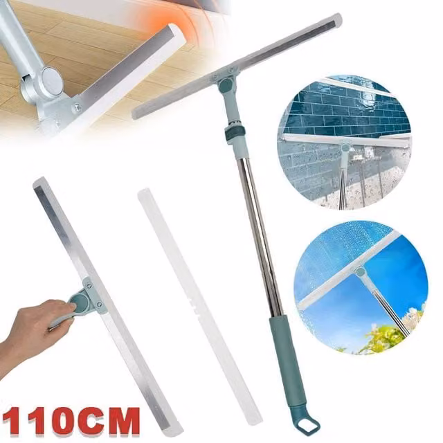 Kelvenix Green Floor Rubber Squeegee with Telescopic Handle and Scraper for Tile, Shower and Wet Room Cleaning