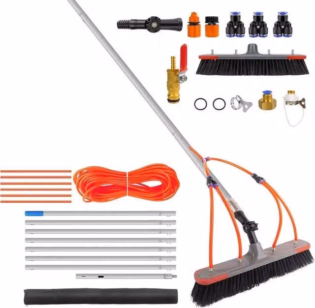 NESTLUNE Window Cleaning Water Fed Brush Roof Kit with Telescopic Handle, Silver, W: 15 cm, H: 100 cm