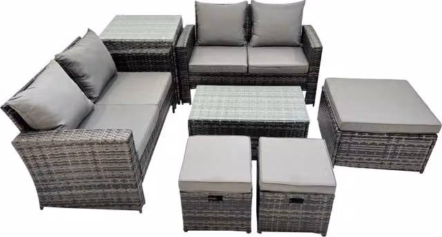 Fimous Lounge Double Seat Sofa Coffee Table Set with Side Table and 3 Stools in Dark Grey – 1