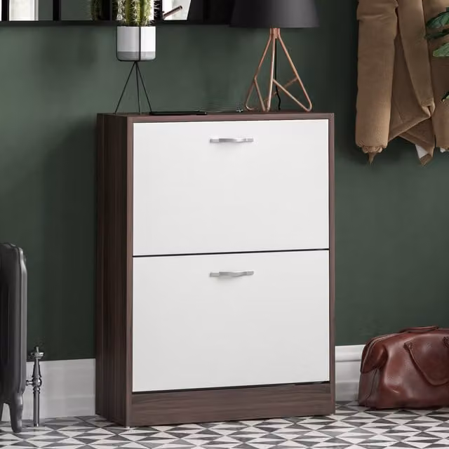 Vida Designs Modern 2 Drawer Shoe Cabinet in Walnut and White
