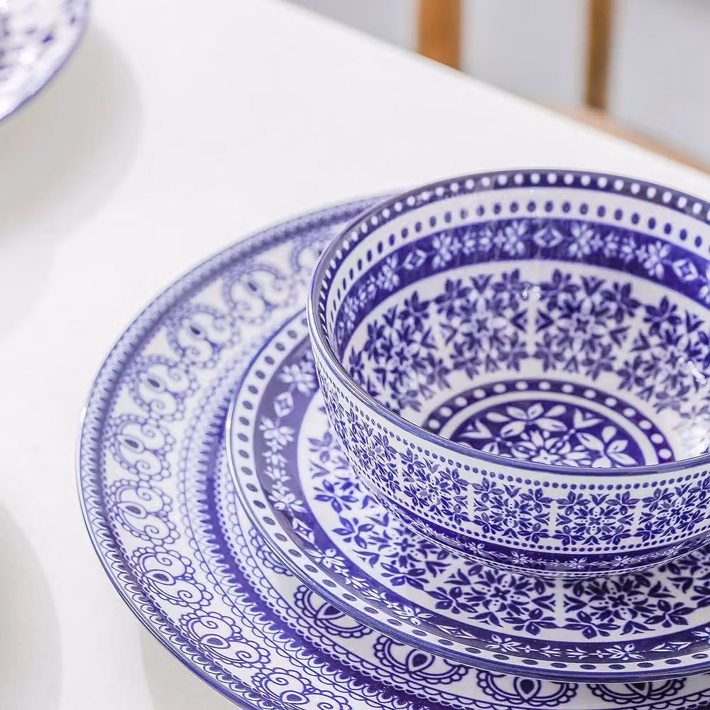 Simpa Blue Florentine Floral Porcelain 24-Piece Dinner Service Set – 3