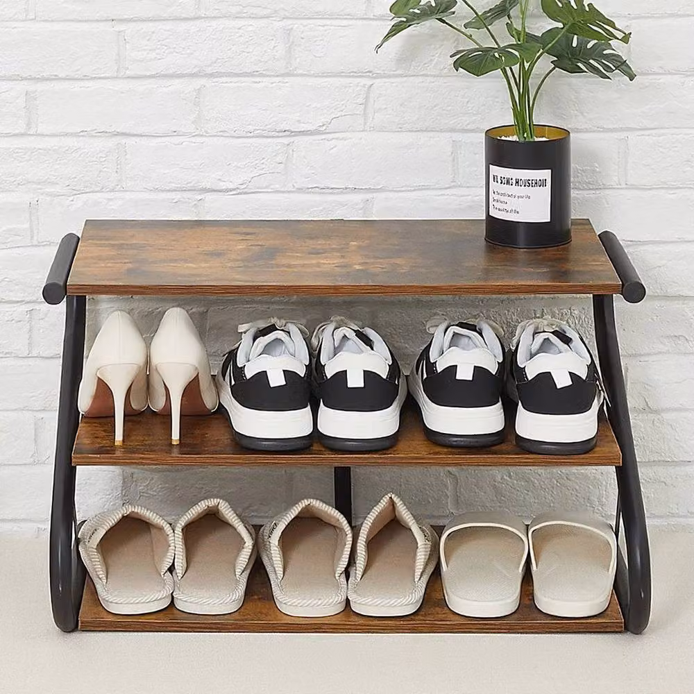 KORVIXA S-Type Metal and Wood Storage Rack in Brown – 3