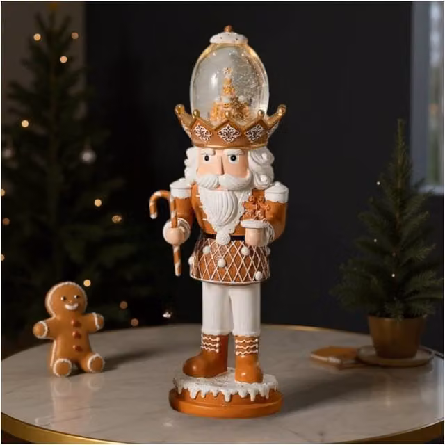 Garden Greatness Musical Gingerbread Nutcracker Snowglobe in Brown with LED Light and Auto Snow Effect