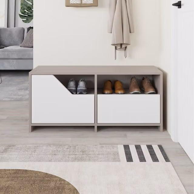 Decortie Modern Grey Shoe Rack Storage with Back Panel