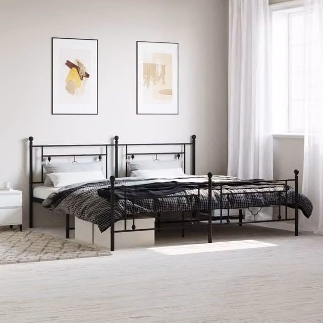 Berkfield Home Metal Bed Frame with Footboard, Black, 193 x 203 cm – 1
