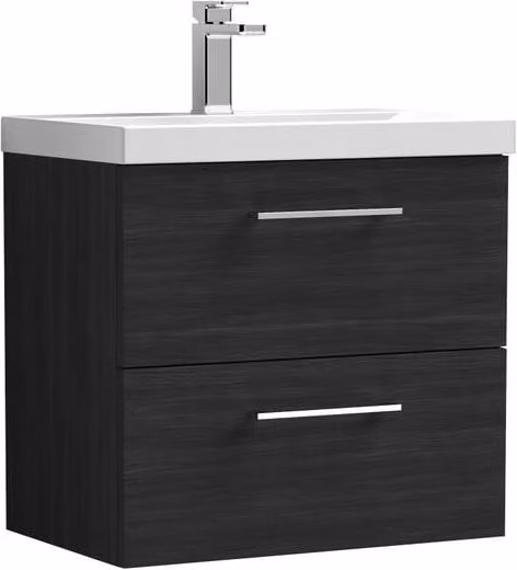 Balterley Modern Wall Hung Bathroom Vanity Unit with 2 Soft Close Drawers, Matt Black, Width: 60 cm