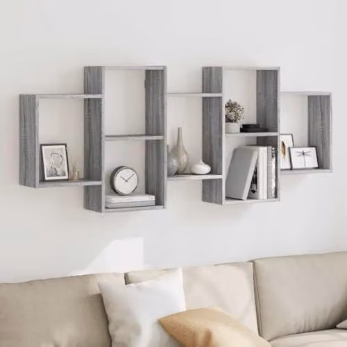 vidaXL Wall Shelf in Grey Sonoma, W: 159 cm, D: 18 cm, H: 65 cm, Engineered Wood – 2