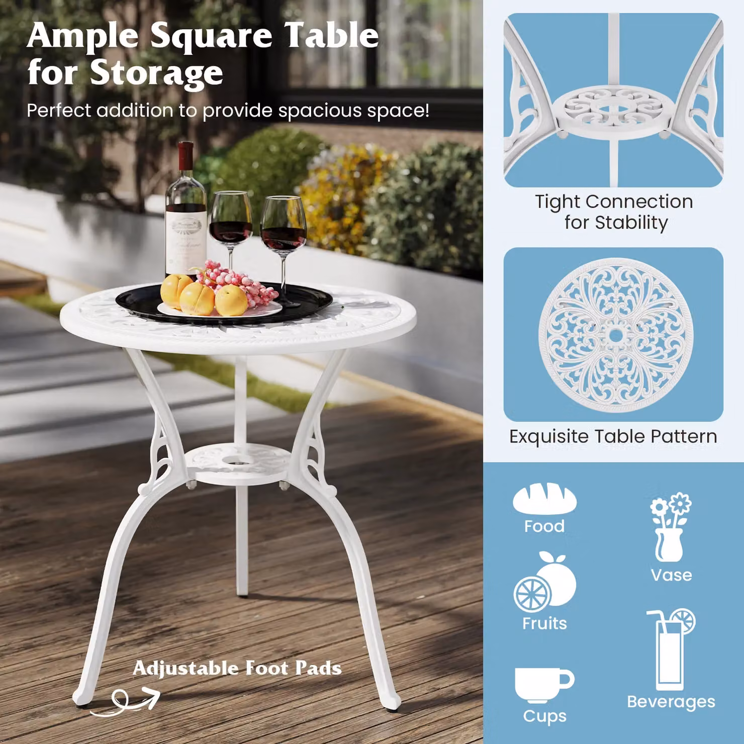 Costway 3 Piece Cast Aluminium All Weather Bistro Set in White – 6