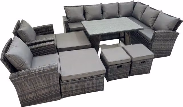 Fimous 12 Seater Dark Grey Rattan Garden Furniture Set with Glass Tabletop – 1