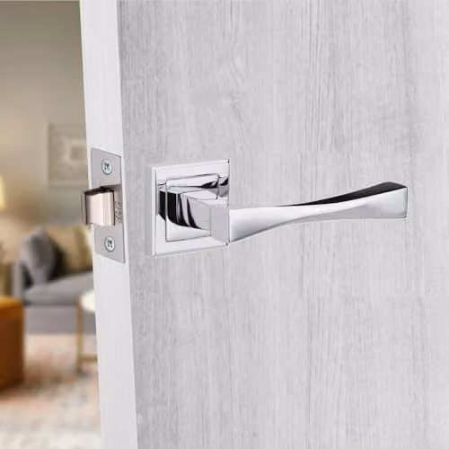 Golden Grace Astrid Door Handles with Square Rosette in Polished Chrome, 1 Pair – 2