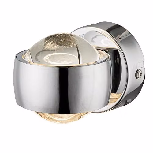 Globo Lighting Randi Integrated LED Up and Down Wall Lamp in Chrome with Transparent Glass Shade, 3000K Warm White