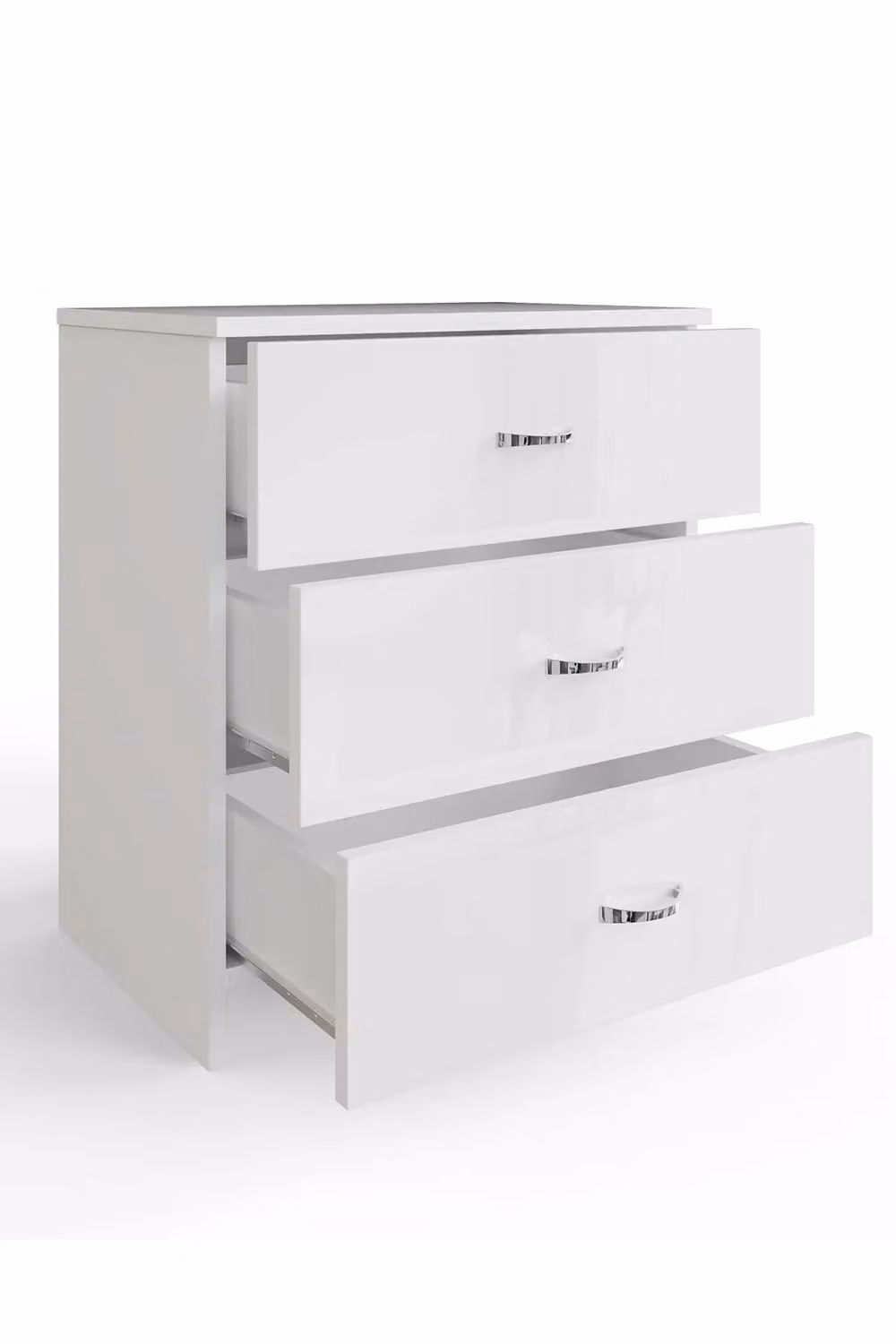 FWStyle Chilton White Gloss 3 Drawer Chest with Mirror Top, H 68.5 cm x W 60 cm x D 40 cm – 2