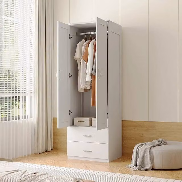 KORVIXA White Modern Bedroom Wardrobe with Integrated Drawers and Hinged Doors, W/D/H: 100 x 40 x 180 cm – 1