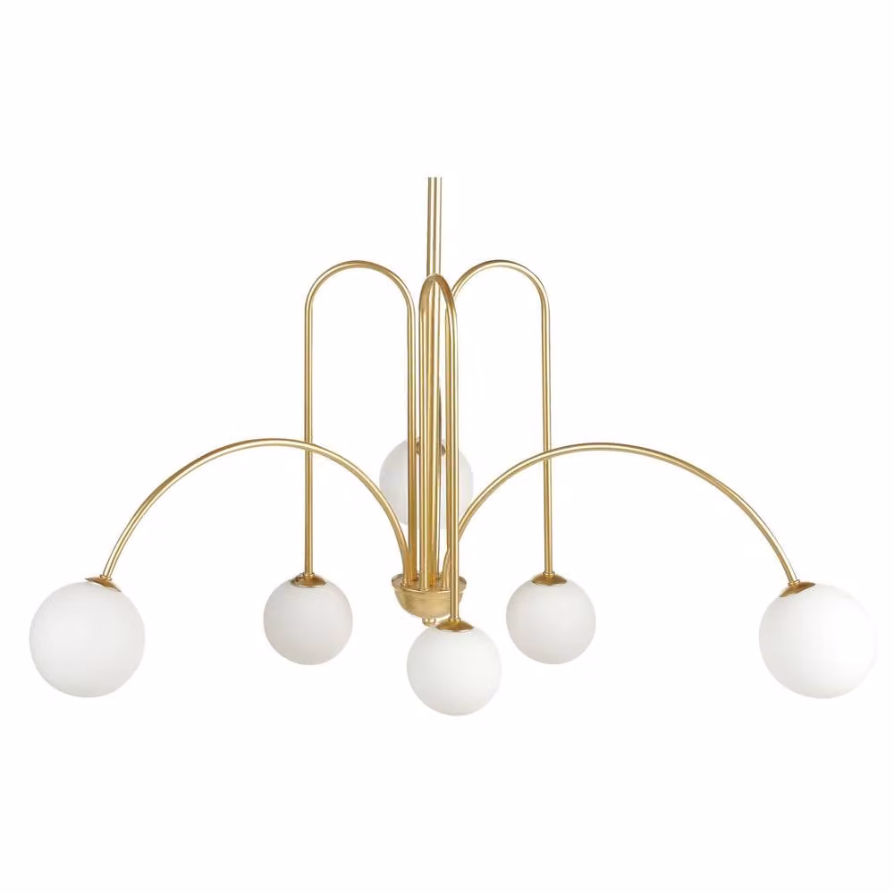 Wyld and Coco Gold and White Glass Sphere Pendant Chandelier with Adjustable Height – 2