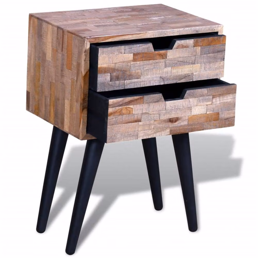 Berkfield Home Reclaimed Teak Wood Nightstand with 2 Drawers in Brown – 2