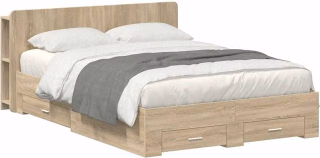 Berkfield Home Modern Bed Frame with Storage Drawers in Sonoma Oak Brown, W/D/H: 150 x 200 cm