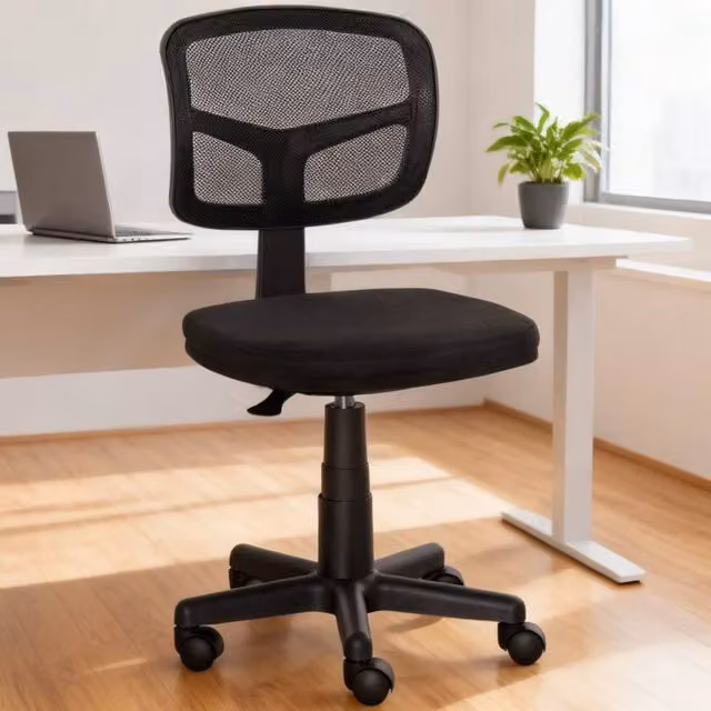 ERGOVEXA Black Fabric Task Chair for Home Office with 360 Degree Swivel and Castors, Holds Up to 120 kg