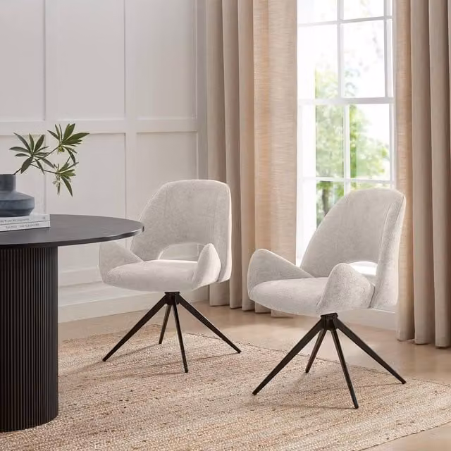 FurnitureboxUK Set of 2 Layla Cream Fabric Swivel Dining Chairs with Armrests