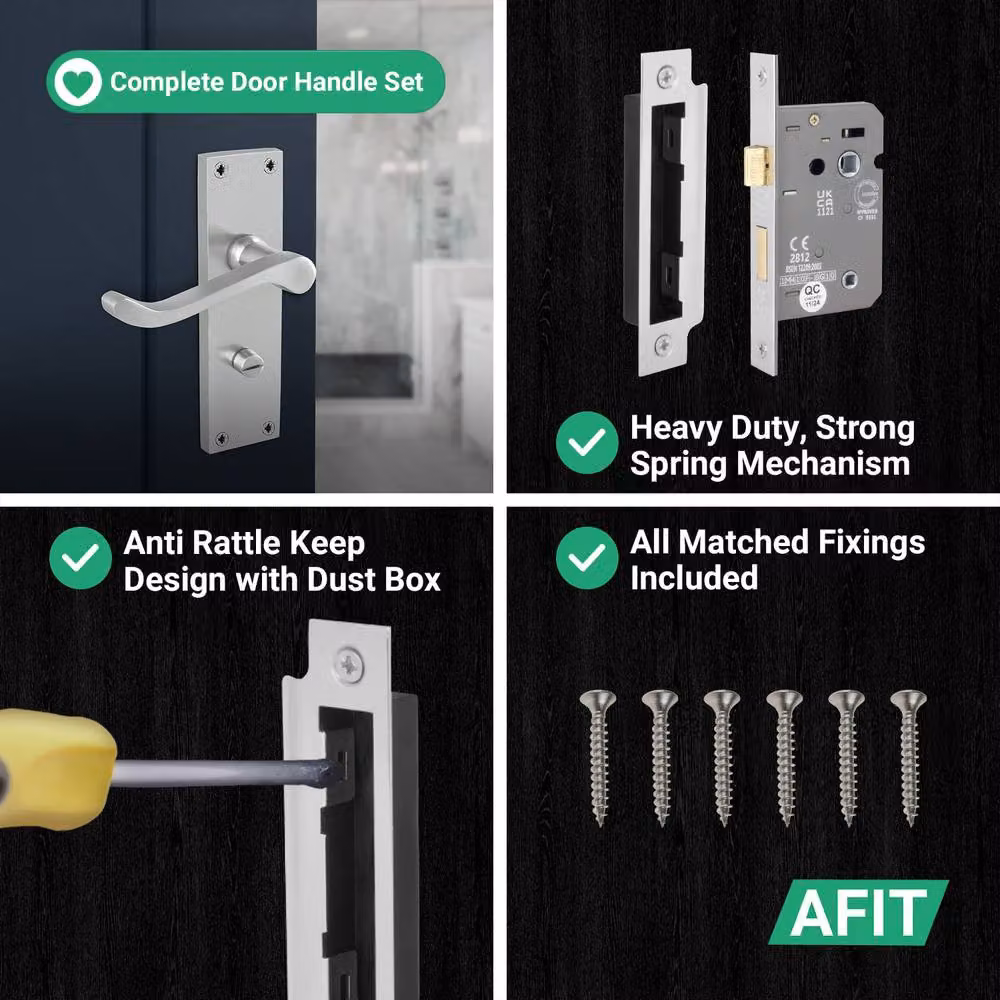AFIT Satin Chrome Scroll Bathroom Handle and WC Lock Set in Silver, 150 x 150 mm – 3