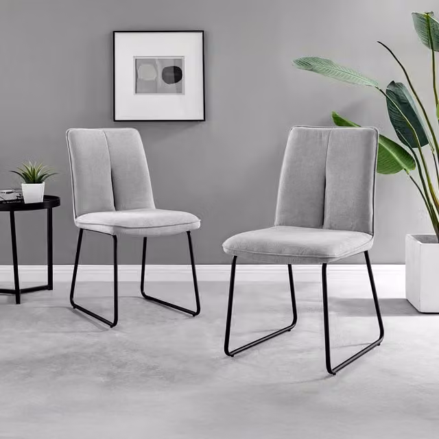 FurnitureboxUK Set of 2 Halle Upholstered Fabric Dining Accent Chairs with Silver Metal Cantilever Base in Grey and Black