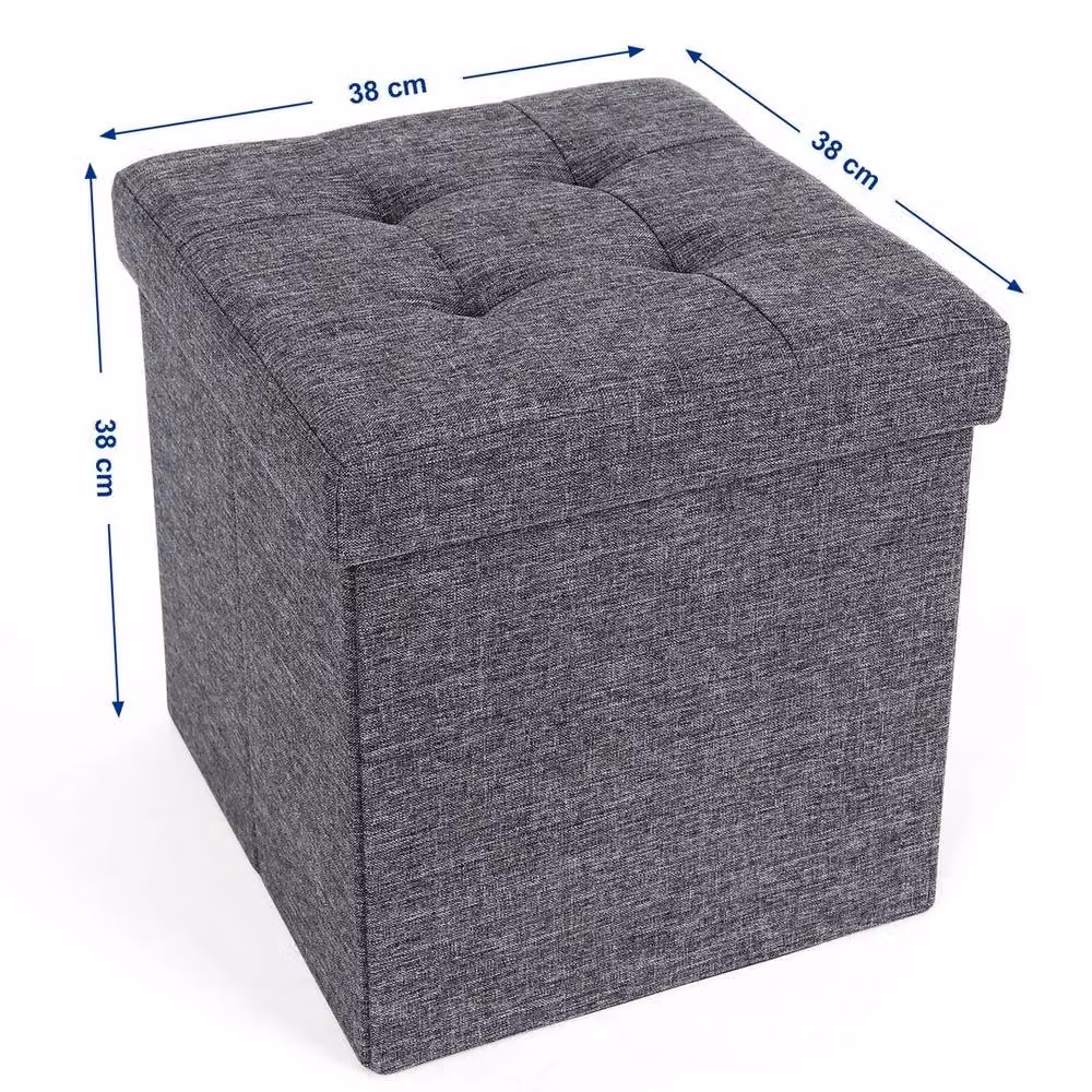 Kelvenix Dark Grey Padded Storage Ottoman Cube Bench with 40L Capacity – 2