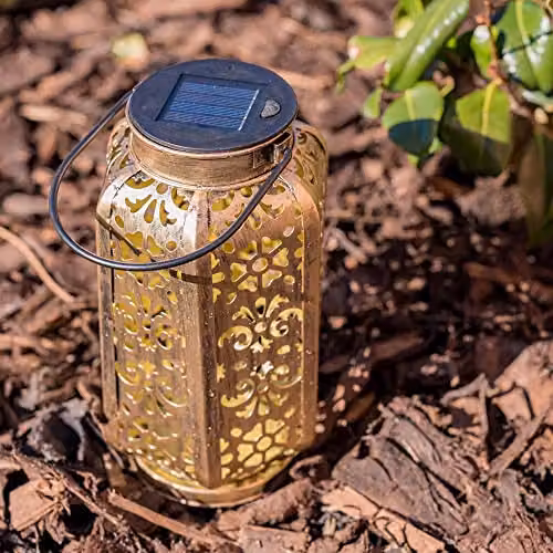 MiniSun Solar Powered Moroccan Style Hanging Metal Lantern in Bronze and Gold/Brass – 2