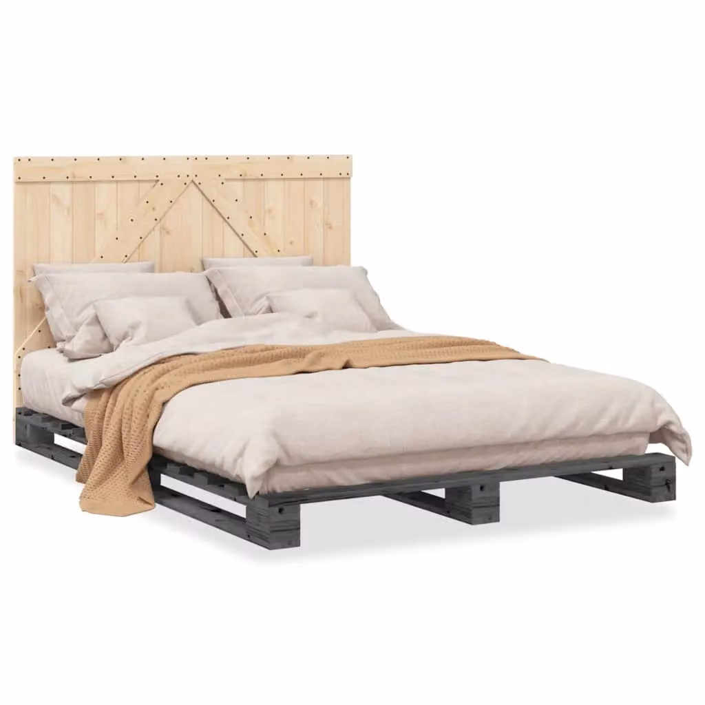 Berkfield Home Grey Rustic Solid Wood Pine Bed Frame W/D/H: 140 x 200 cm – 2