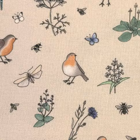 Emma Lawrence Whimsical Wildlife Beige Cotton and Linen Fabric