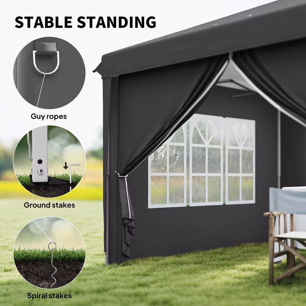 Outsunny Grey Pop-Up Gazebo with Windows and Steel Frame, W: 300 cm, D: 300 cm, H: 270 cm – 6