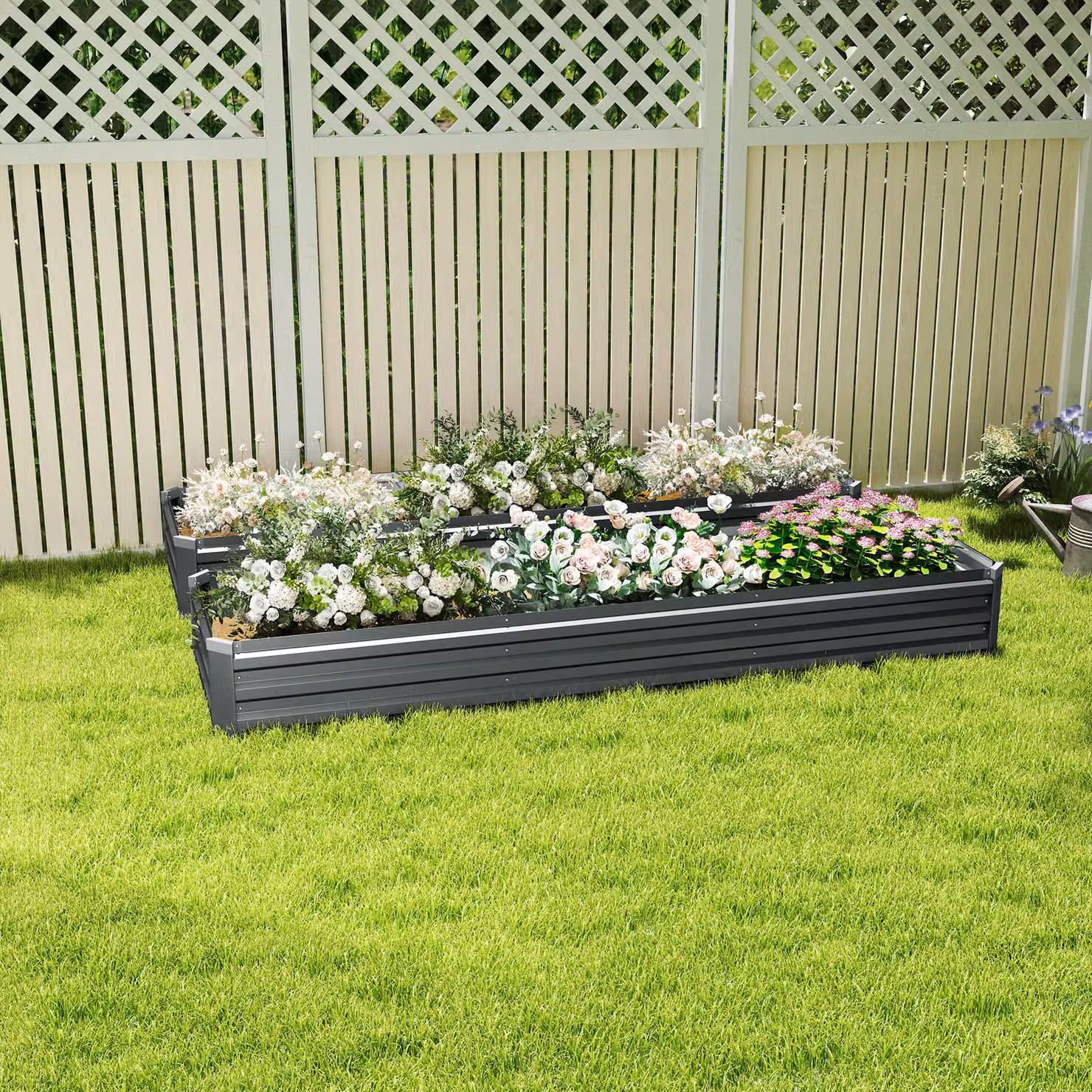 Outsunny Pack of 2 Silver Galvanised Steel Raised Bed Planters with Open Bottom, W/D/H: 240 x 60 x 30 cm – 2