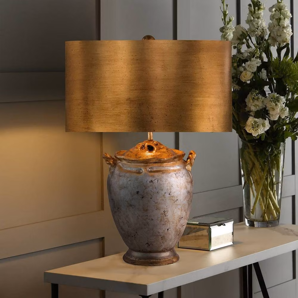 Netlighting Jackson Table Lamp with Round Shade in Antiqued Silver and Gold Leaf – 3