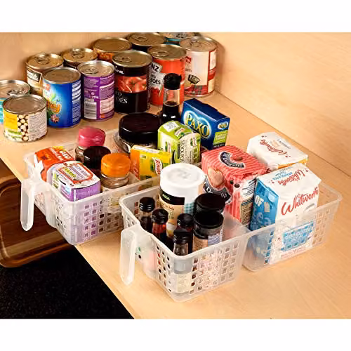 mysmartbuy 2 x Plastic Organiser Baskets with Handles in Transparent, H 9 cm x W 15 cm x D 30 cm – 2