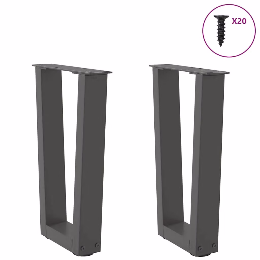 Berkfield Home V-Shape Dining Table Legs, 2 Piece Steel Set in Anthracite Black, W: 38 cm, H: 42-43.3 cm – 2