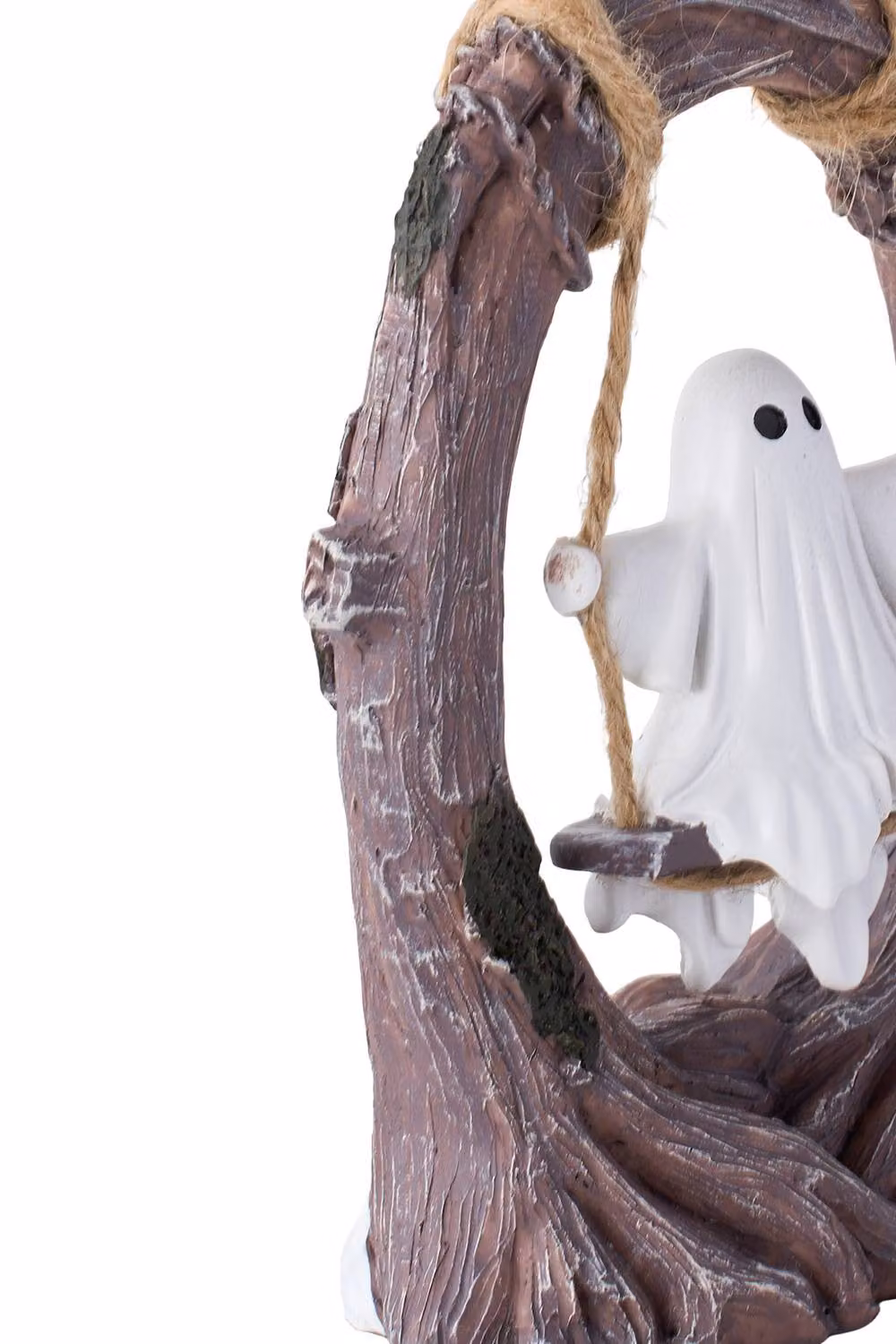 Garden Sanctuary Halloween Ghost on Tree Swing Tabletop Figurine in White and Multicolour – 4