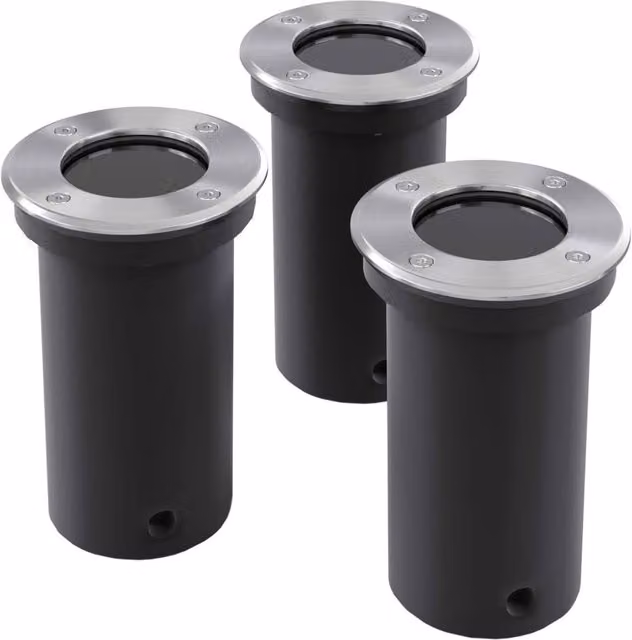Berkfield Home Solar Round Outdoor Ground Recessed Up and Down Lights in Silver, Set of 3 – 1