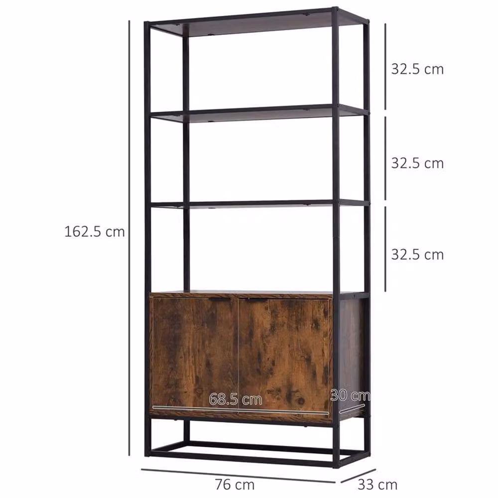 Nordara Industrial Storage Cabinet with 3 Open Shelves in Brown and Black, W/D/H: 76.0 x 33.0 x 162.5 cm – 2
