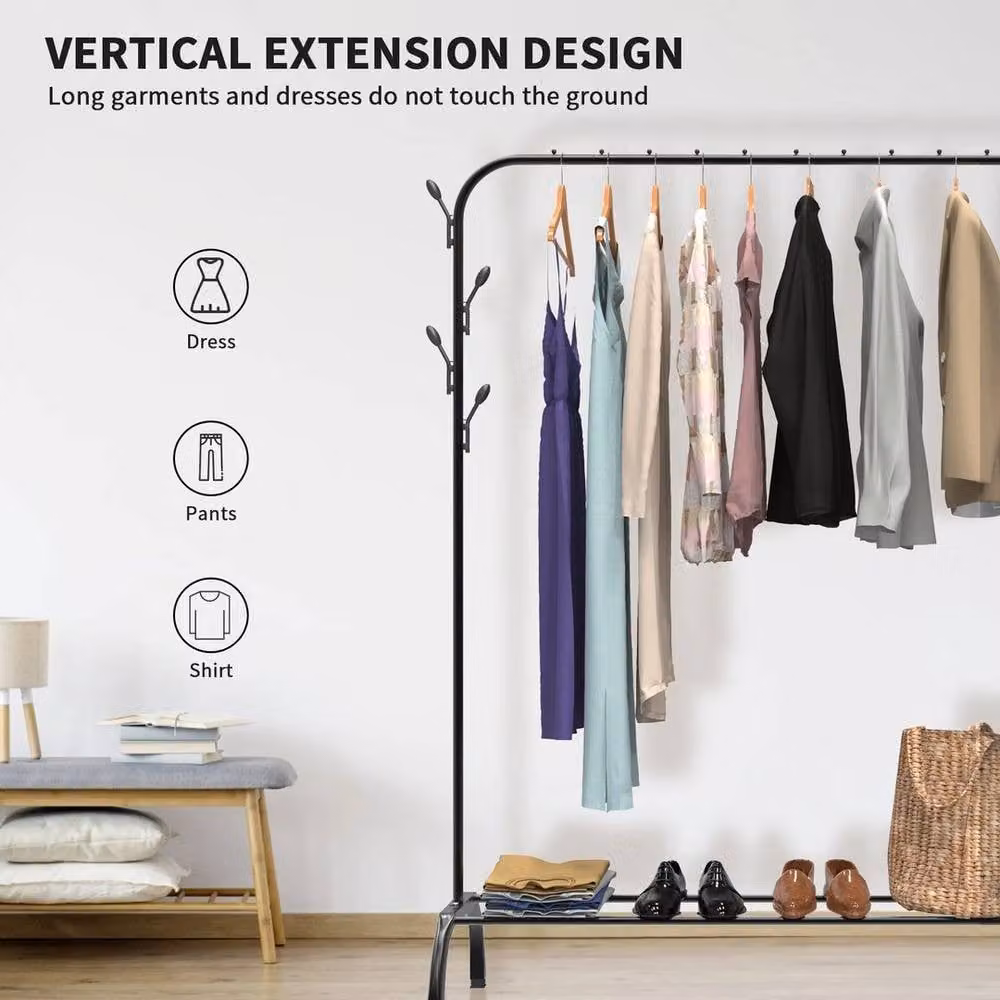 FORGEVIO Single Pole Clothes Rail Rack in Black, H: 150 cm, W: 50 cm – 2