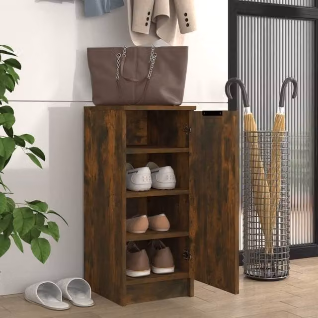 Berkfield Home Smoked Oak Shoe Cabinet in Brown, W/D/H: 30 x 35 x 70 cm – 1