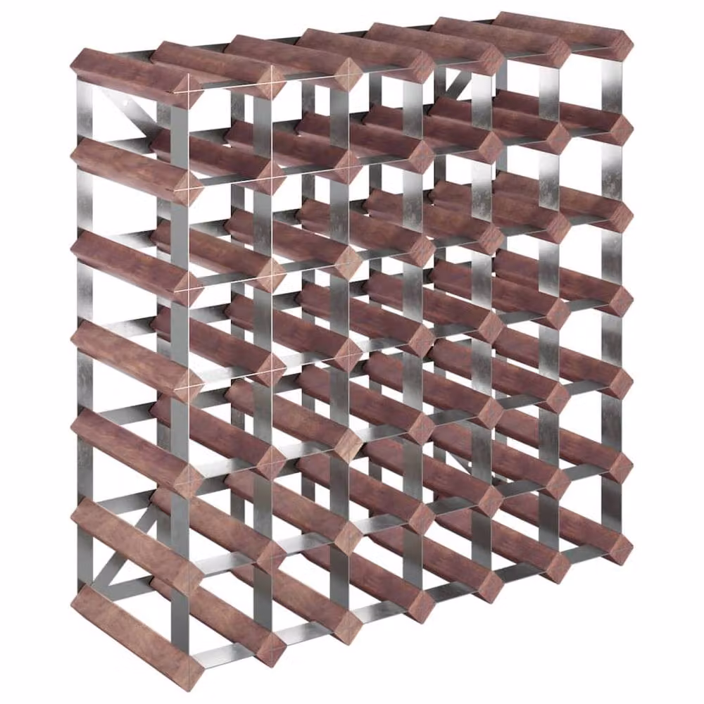 Berkfield Home Beautiful Wall Mounted Industrial Wine Rack for 42 Bottles in Brown Solid Pine Wood and Metal, W/D/H: 61 x 22.5 x 22.5 cm – 3