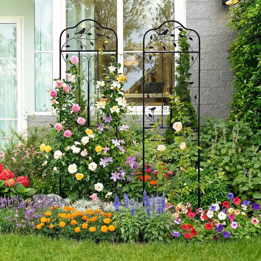 VOGREX 2 Pack Black Metal Rose Trellis Freestanding Foldable Garden Support, H 190 cm x W 50 cm x D 30 cm – 3