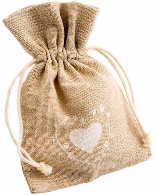 Kingsbury Gifts Pack of 10 Large Natural Jute Hessian Heart Favour Bags in Beige