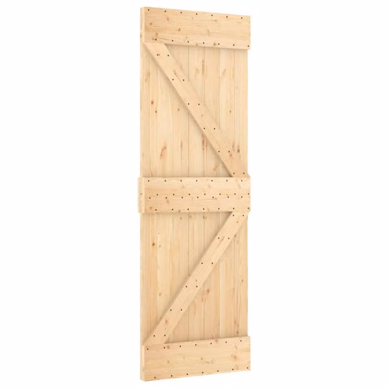 Berkfield Home Rustic Solid Wood Pine Sliding Door with Hardware Set, Brown, W: 70 cm, H: 210 cm