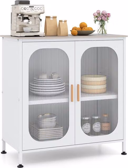 COSTWAY Modern White Freestanding Kitchen Floor Storage Cupboard