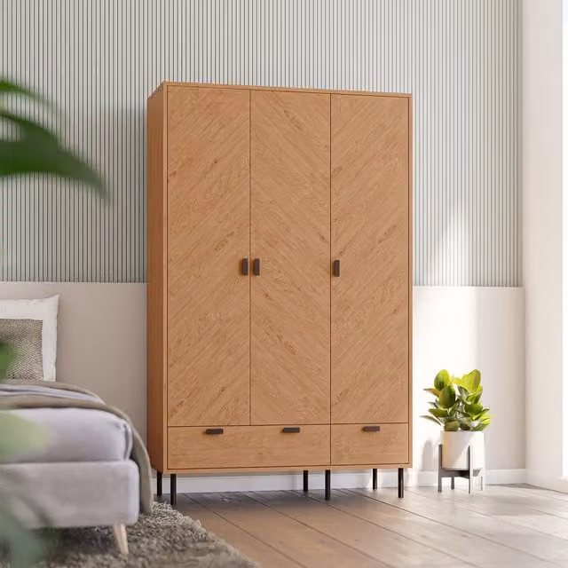 Seconique Modern Oak Wardrobe with Hinged Doors and Integrated Drawers in Brown and Black