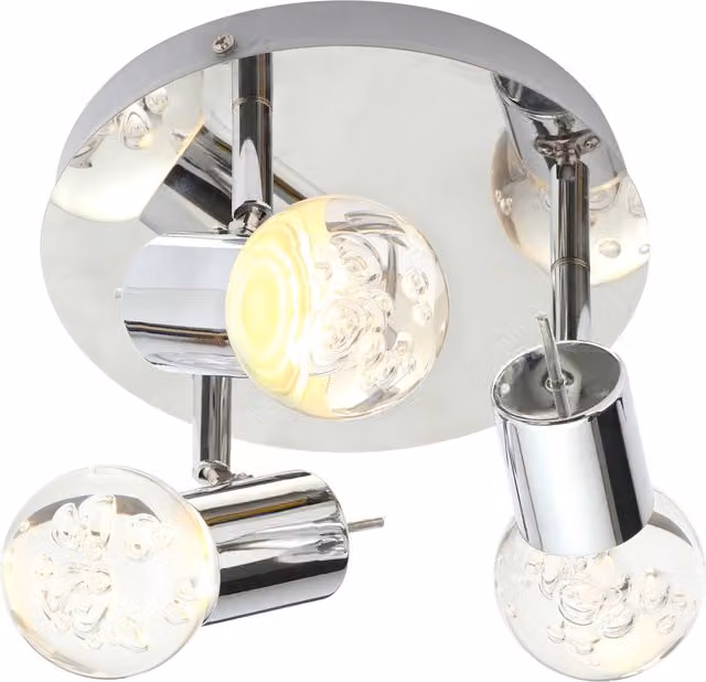 Litecraft Ayston Adjustable Bubble LED Ceiling Spotlight Plate in Chrome and Silver with Transparent Glass Spheres