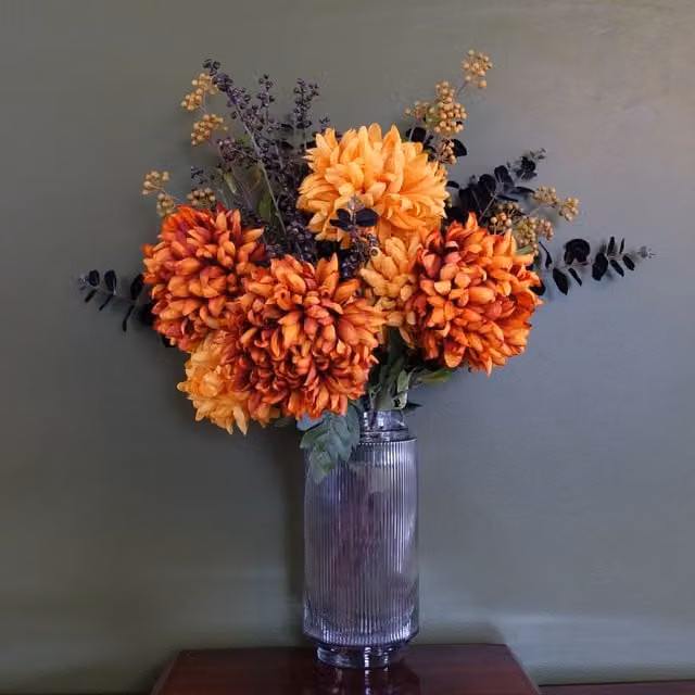 Orange and Transparent Striped Glass Flower Vase for Tabletop, H 31.0 cm x W 15.0 cm x D 15.0 cm