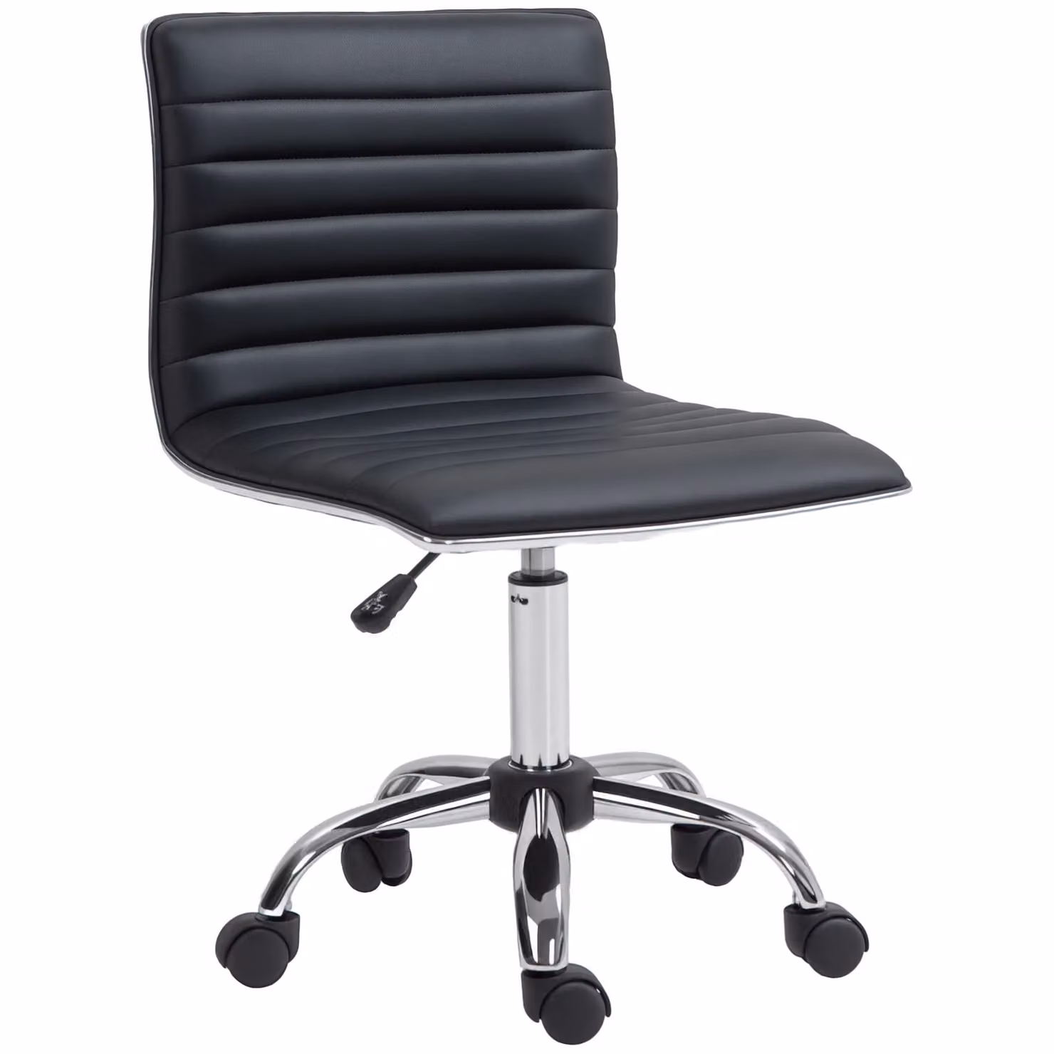 HOMCOM Armless Mid-Back Adjustable Task Chair with 360 Degree Swivel in Black Synthetic Leather – 2